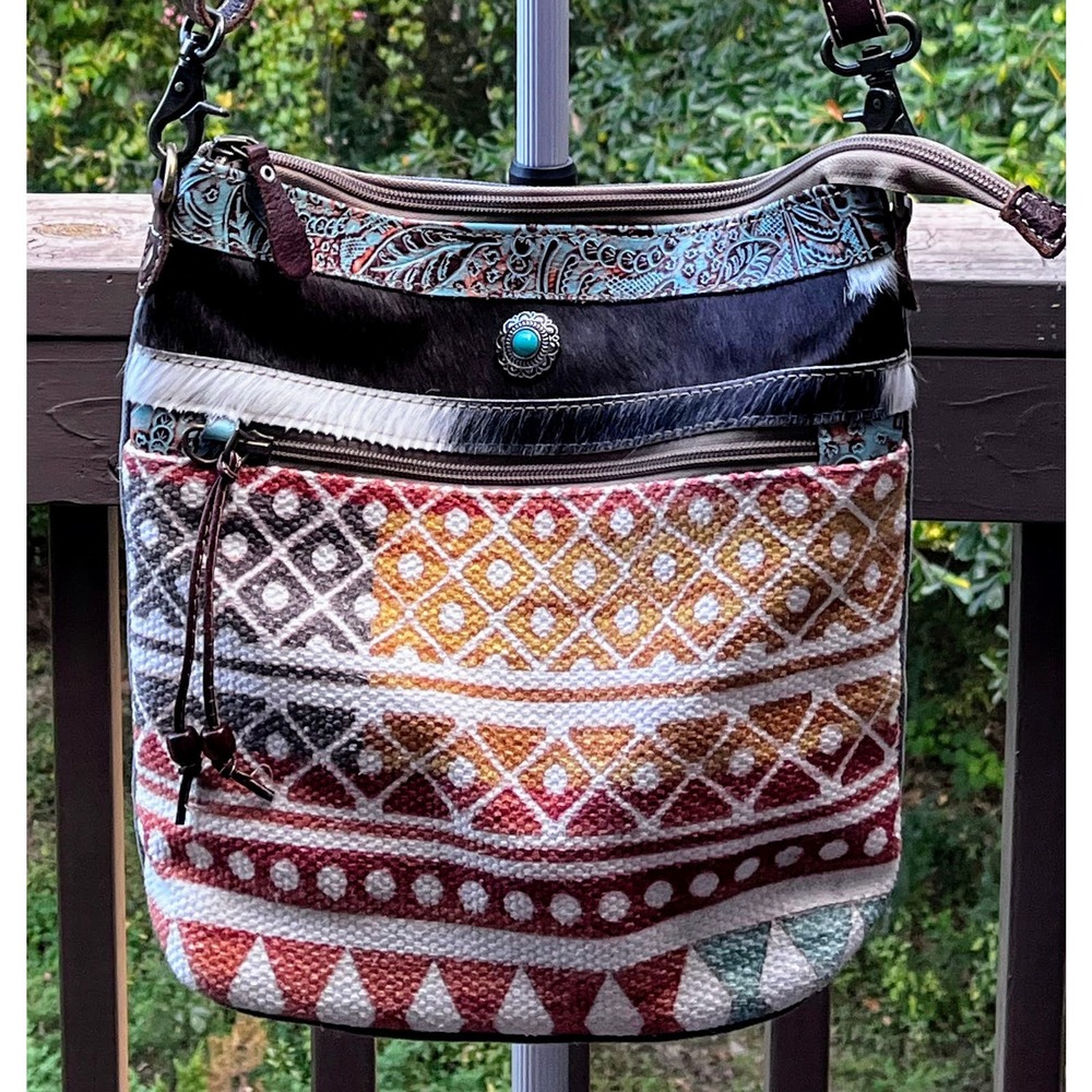 Myra Tribal Crossbody Shoulder Woman's Handbag Animal Turquoise Stone Zipper